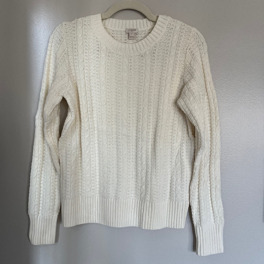 J.CREW NWT Cable Knit Crewneck Wool Blend Sweater Size S
